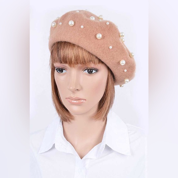 French Beret With Pearls and Metal Accents - Picture 5 of 6